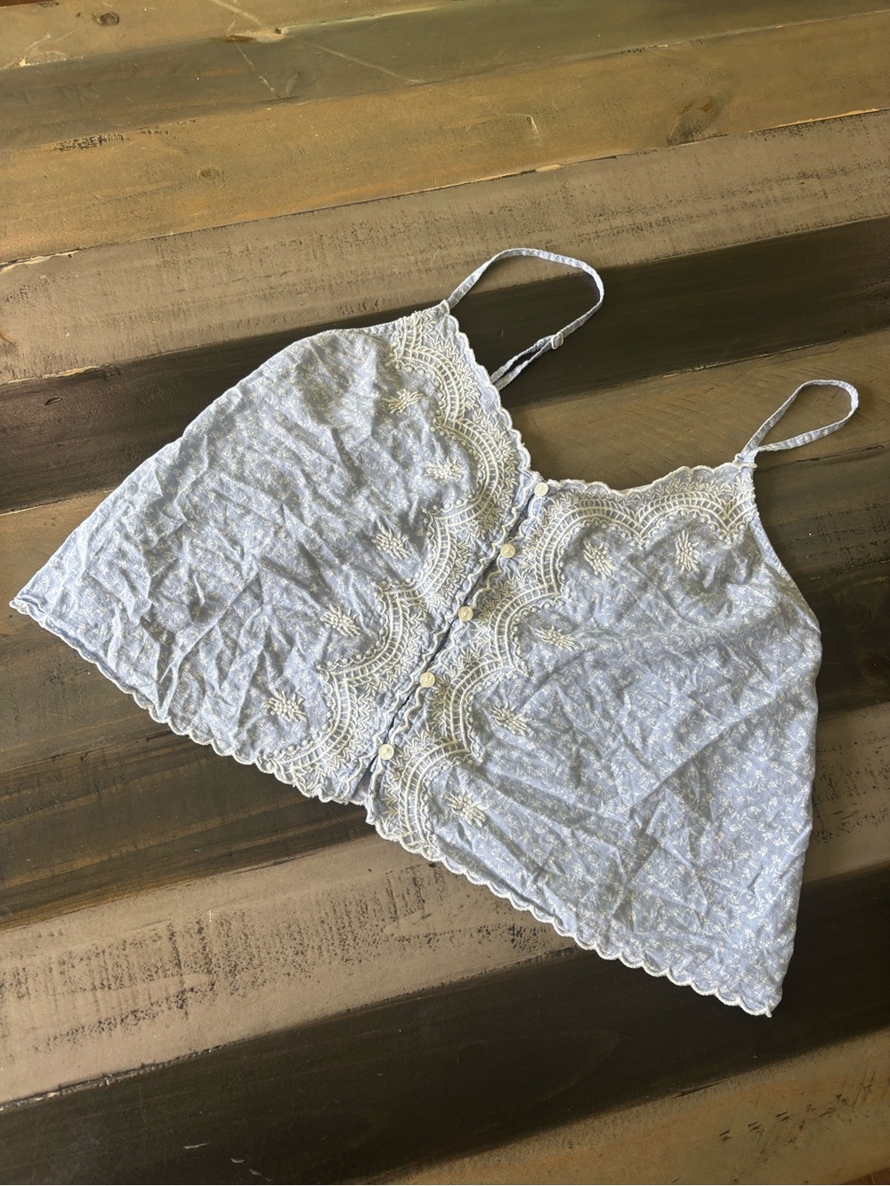 Joie Blue Floral Embroidered Cotton Crop Camisole Top Size Medium